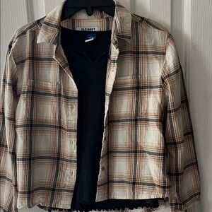 Old Navy Women's Tan and Black Plaid Utility Jacket